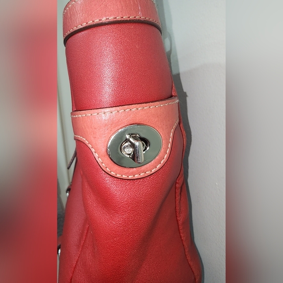 Coach RED Leather Gallery East West Tote Purse Turnlock Bag Vintage f0820-f11525 - Picture 7 of 13